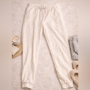 Joyspun Women’s White Fleece Cable Knit Lounge Jogger Pants Size XL 16–18